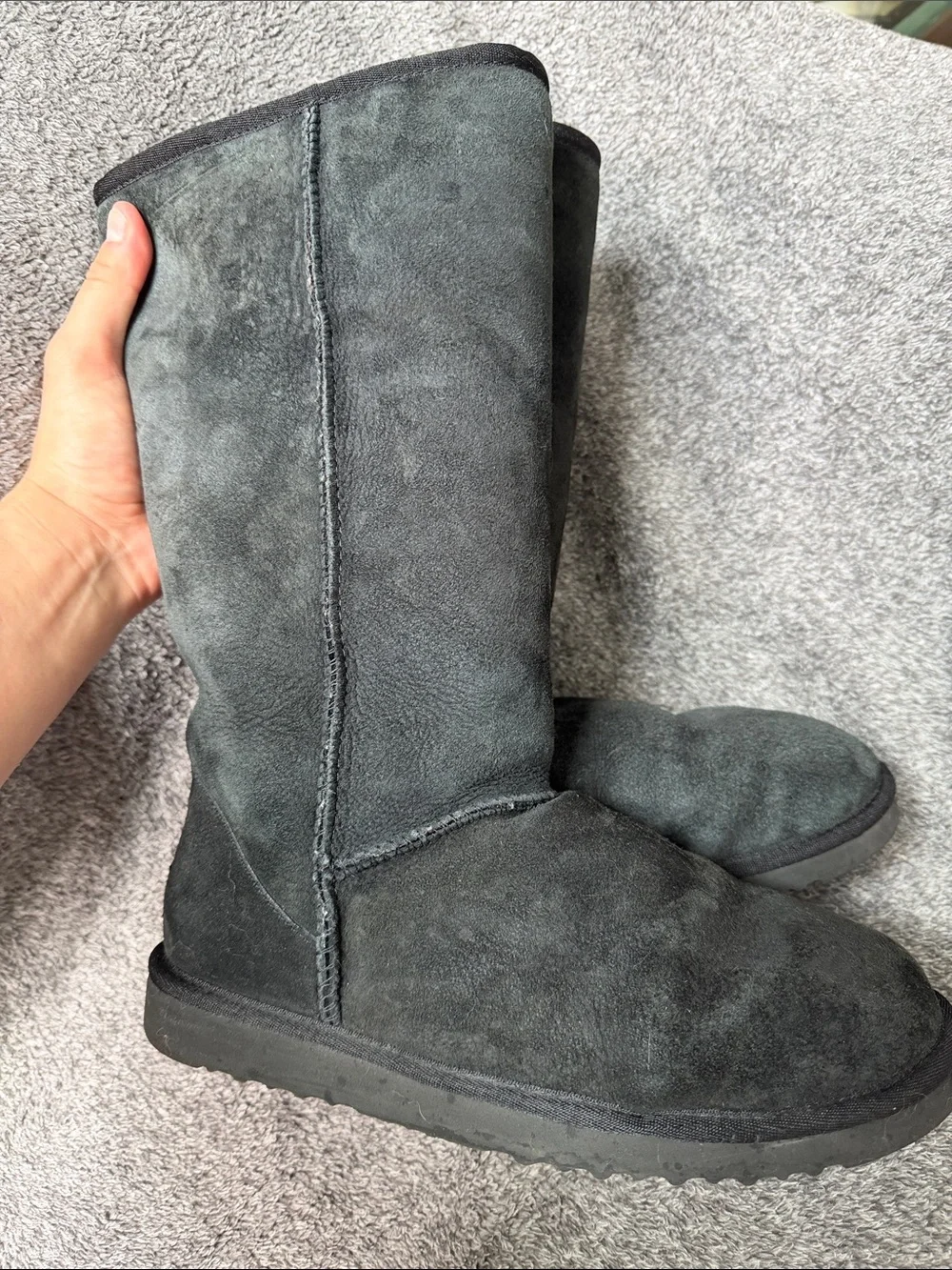 UGG Black Suede Slip-On Winter Boots